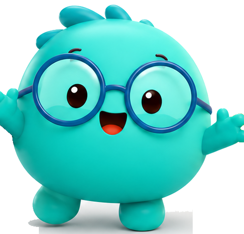 Bloom, the teal Gutsies kids probiotic character with glasses