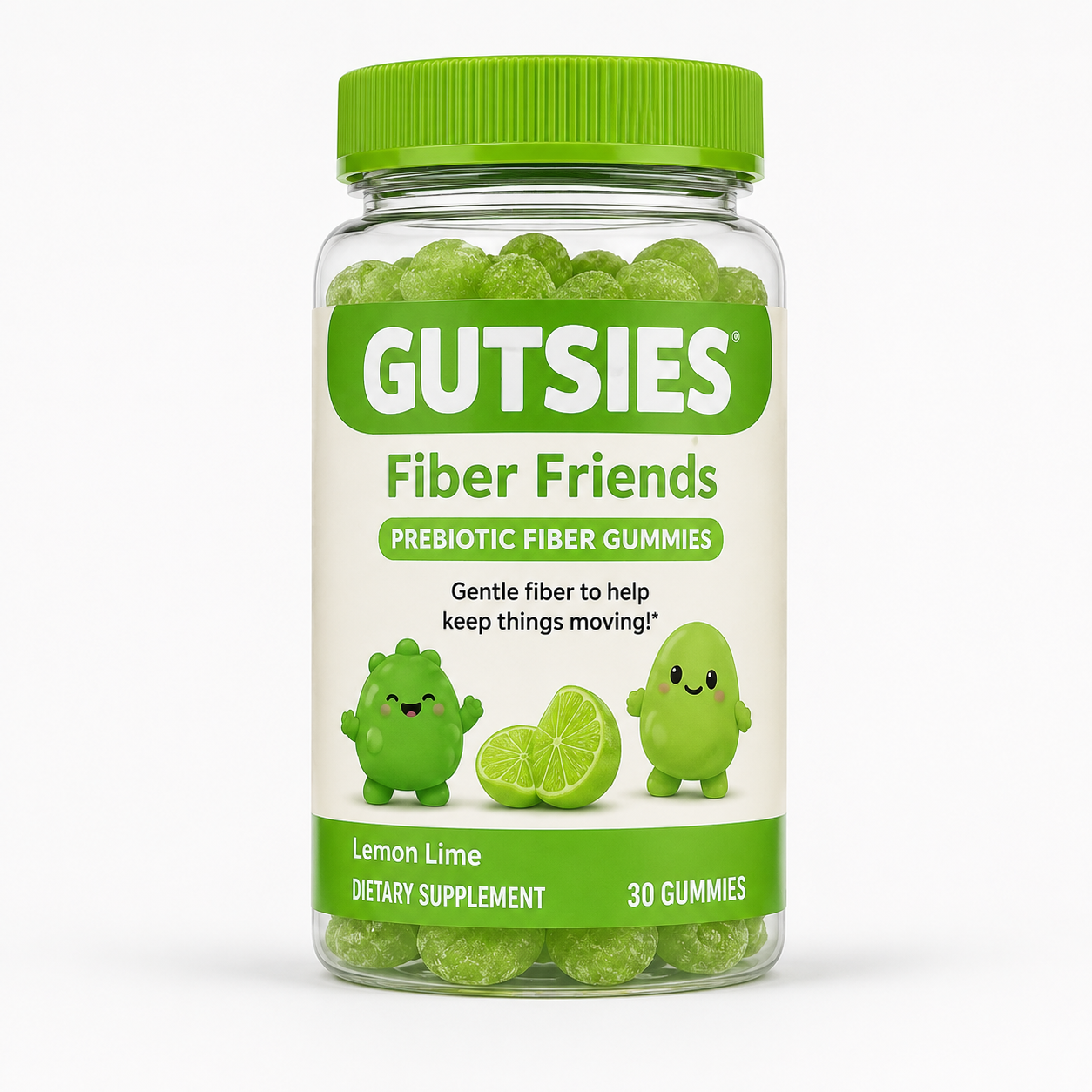 Gutsies Fiber Friends lemon lime prebiotic fiber gummies bottle, 30 count