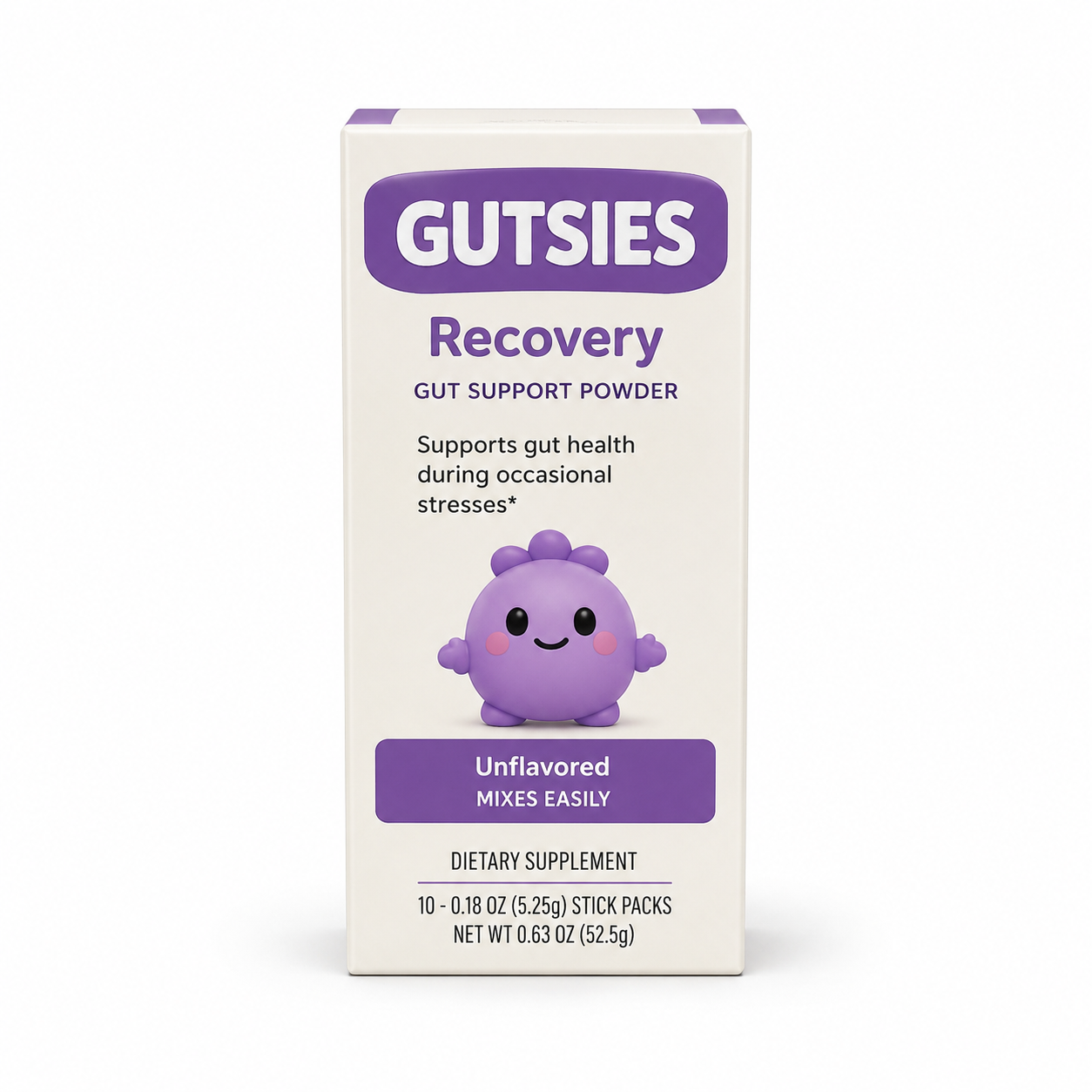 Gutsies Recovery unflavored gut support powder stick packs box